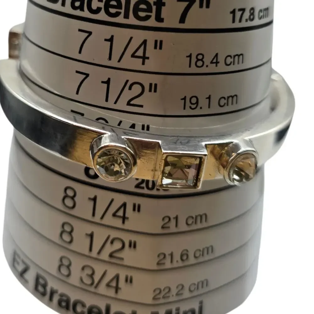 Silver Tone Cuff Bracelet Clear Crystal Stones Hinged Bangle Women 7.5 Inch - Picture 6 of 7